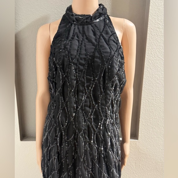 Vintage Beaded Allyson Whitmore Elegant Silk BeadedBlack Sleeveless Dress - Picture 4 of 7